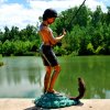 Bronze Boy Fishing Fountain Sculpture For Sale