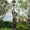 Angel Statue Bronze Lady Sculpture Holding Lamp For Sale - Image 2