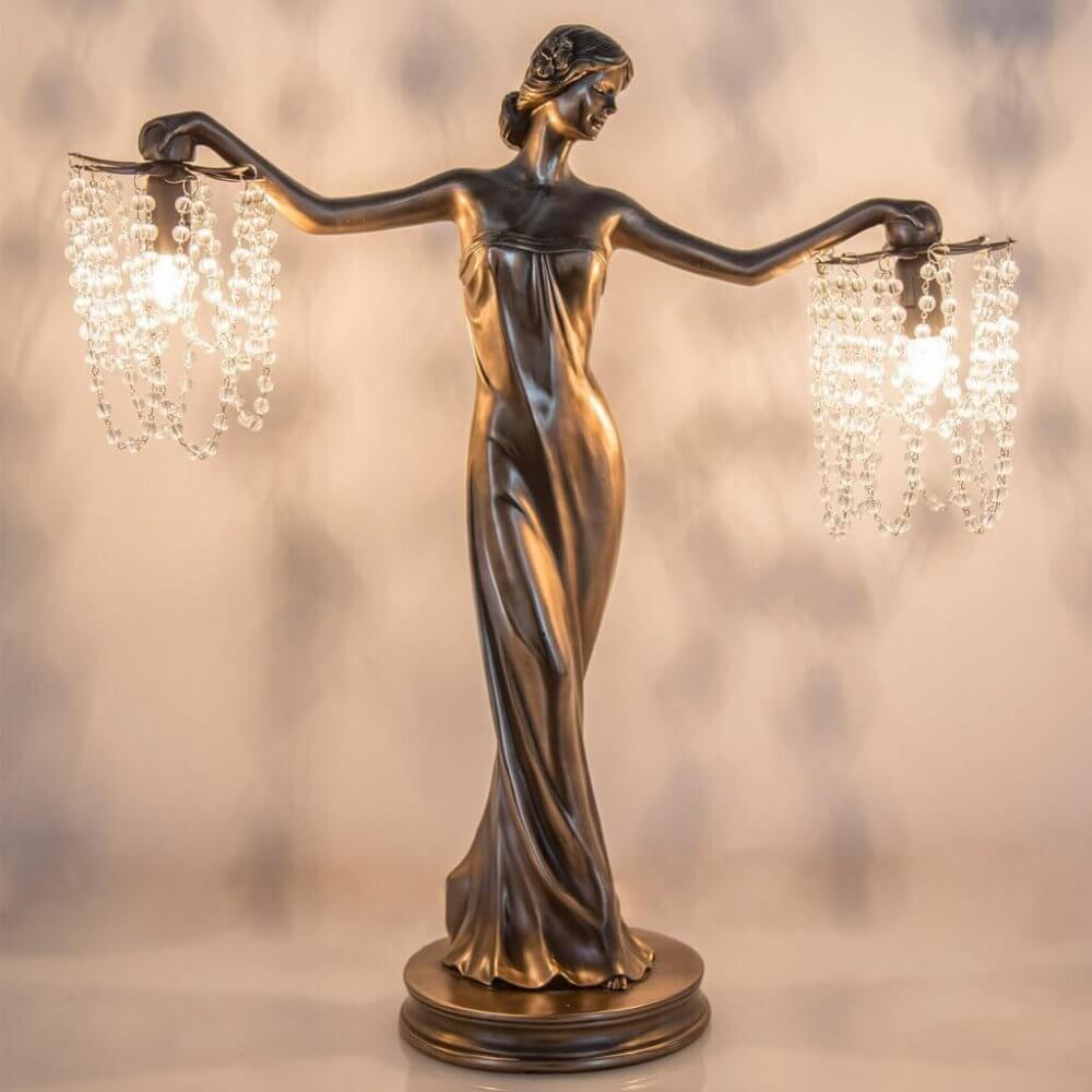 Bronze Lady Lamp Sculpture Light Statue For Sale - Image 4