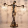 Angel Statue Bronze Lady Sculpture Holding Lamp For Sale - Image 4