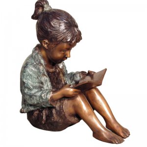 Bronze Girl Reading Book Sculpture For Sale