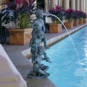 Child'S Play Stacked Children Spitting Cast Bronze Water Fountain Statue For Sale