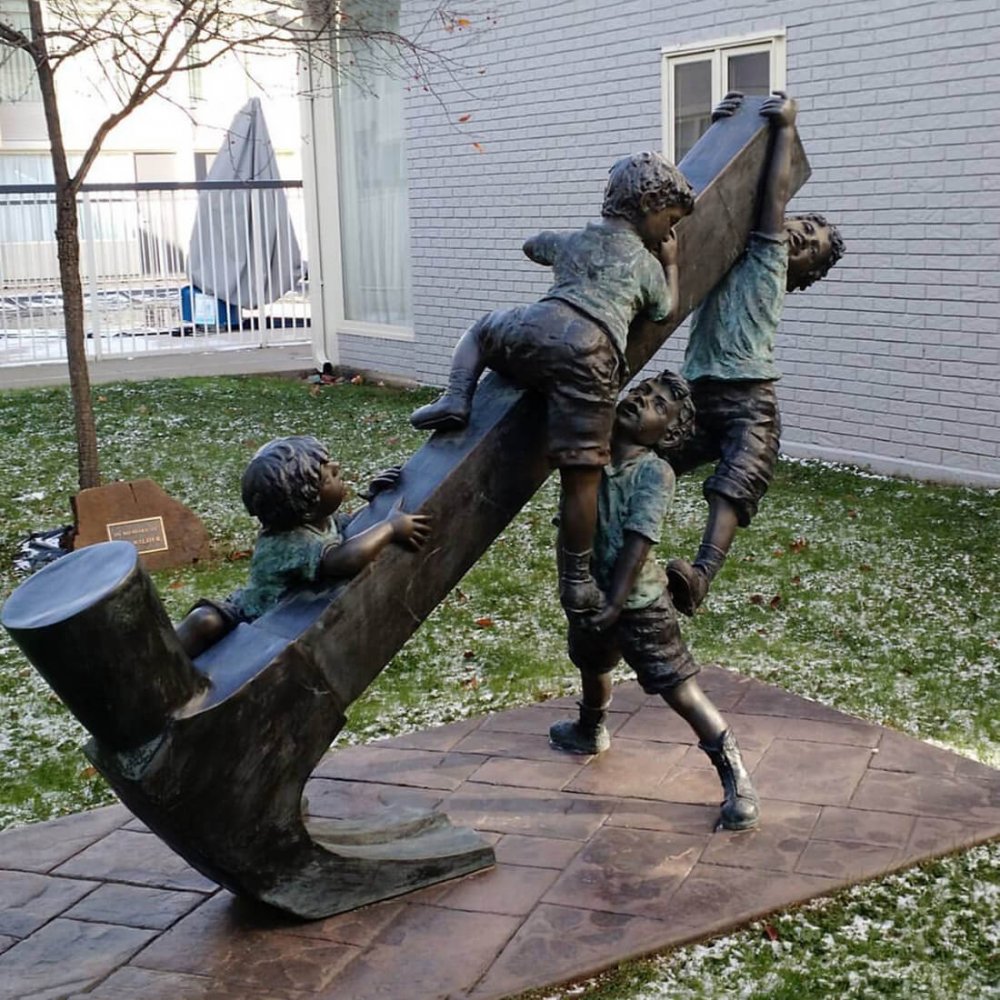 Children Playing On Hammer Bronze Statue For Sale