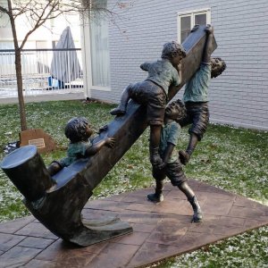 Children Playing On Hammer Bronze Statue For Sale