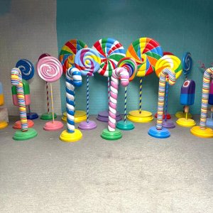 Christmas Party Fiberglass Sculptures Lollipops Donut Candy Cane Statue For Sale