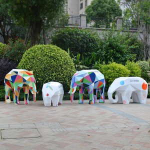 Outdoor Fiberglass Statue Abstract Geometric Elephant For Sale