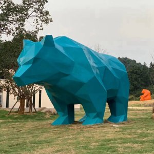 Large Fiberglass Geometry Blue Bear Model Sculpture For Sale