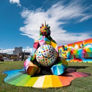 Outdoor Animal Sculpture Fiberglass Geometry Bear Statue For Sale