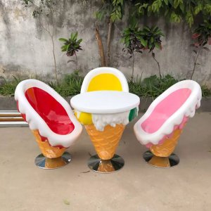Fiberglass Ice Cream Chairs And Tables Sculpture For Sale