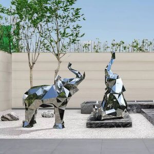 Garden Stainless Steel Geometric Elephant Statue For Sale