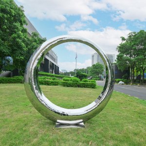 Large Polished Metal Stainless Steel Ring Sculpture For Sale