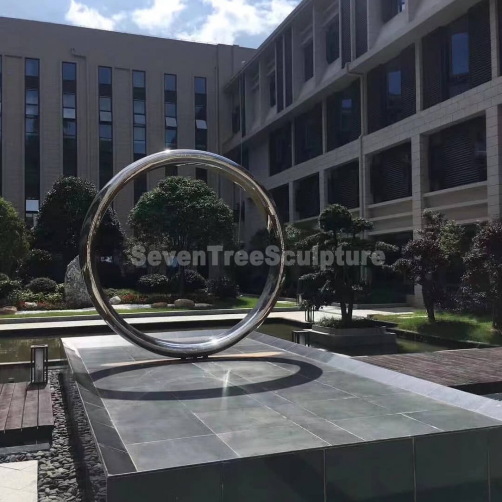 Large Polished Metal Stainless Steel Ring Sculpture For Sale - Image 3