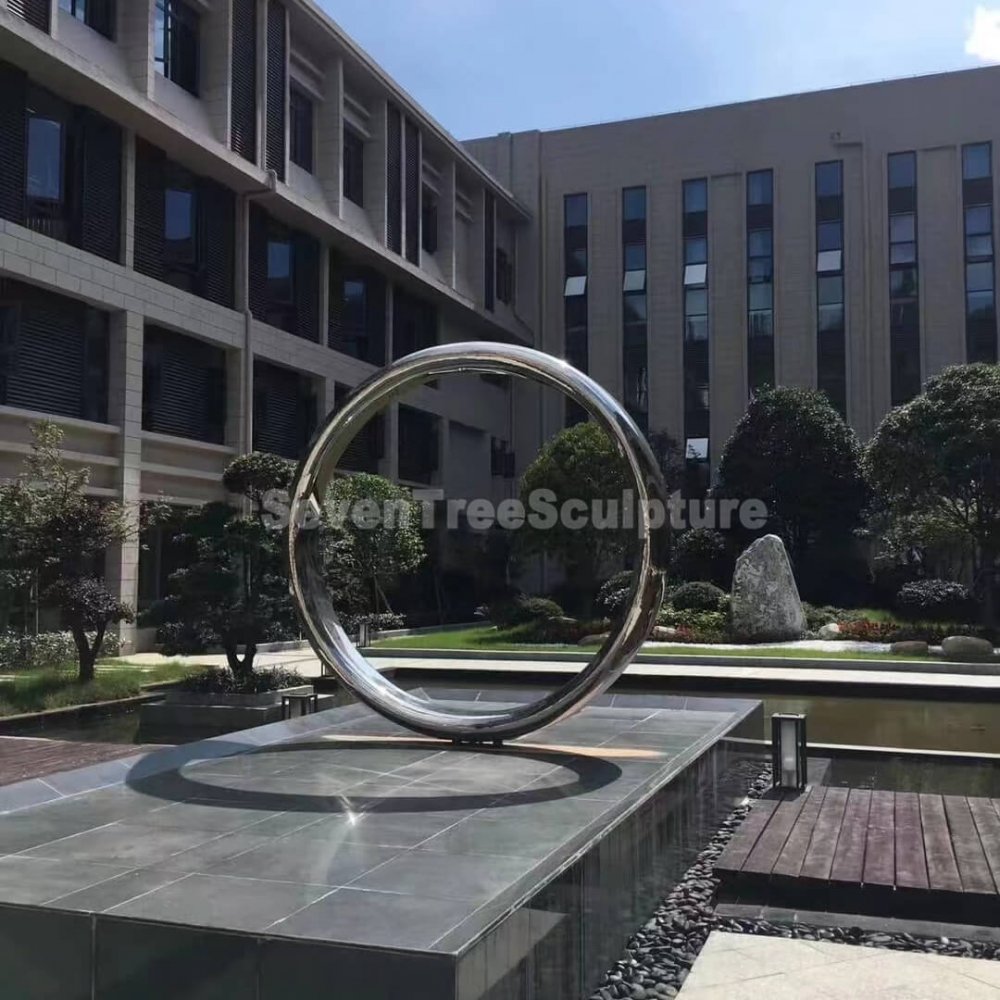 Large Polished Metal Stainless Steel Ring Sculpture For Sale - Image 2