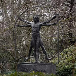 Leonardo da Vinci Vitruvian Man Nude Male Bronze Sculpture For Sale