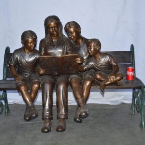 Mom And Boys Reading Stories Bronze Statue For Sale