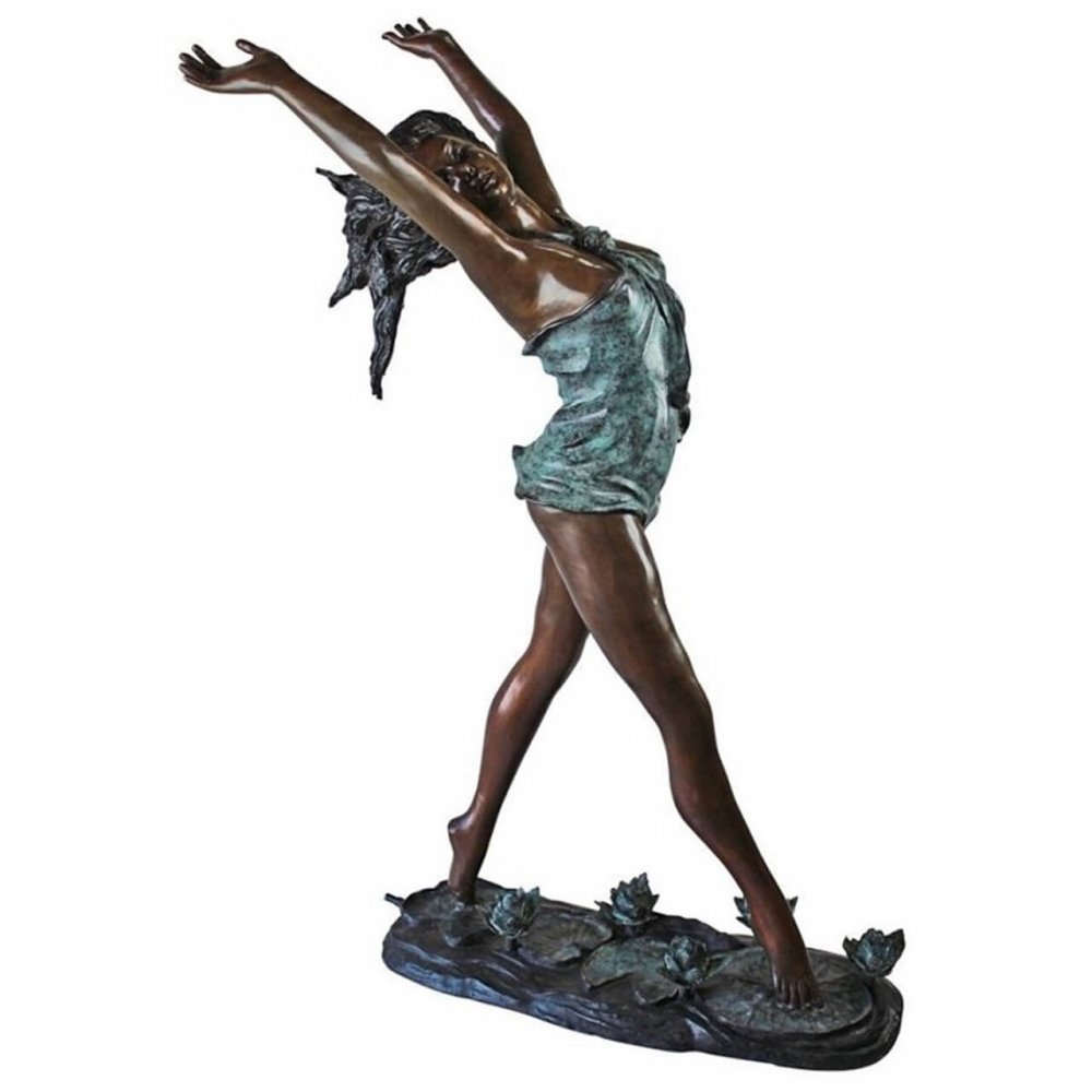 Nymph Dancing on Lilies Cast Bronze Garden Statue For Sale