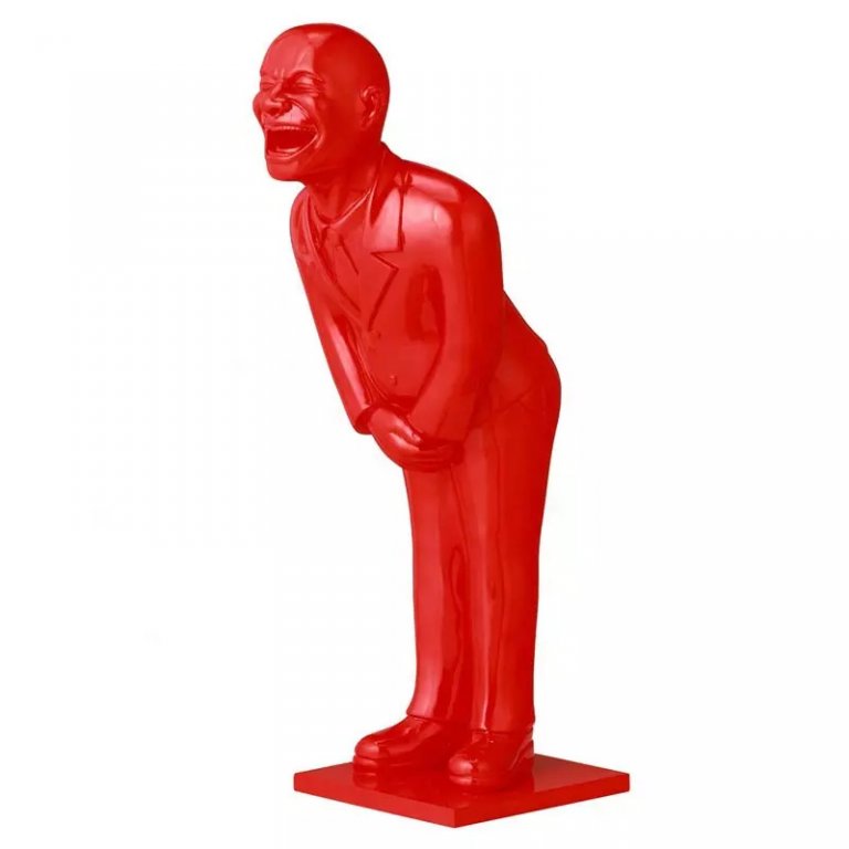 Red Bowing Man Fiberglass Sculpture For Sale SevenTreeSculpture