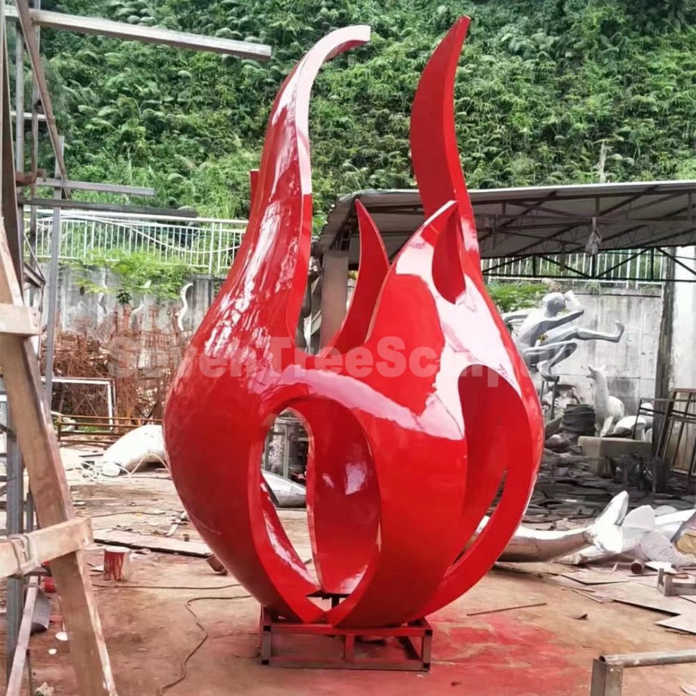 Abstract Statue Stainless Steel Fire Sculpture For Sale - Image 4