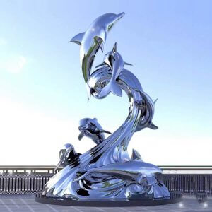 Outdoor Stainless Steel Fountain Dolphin Statue For Sale