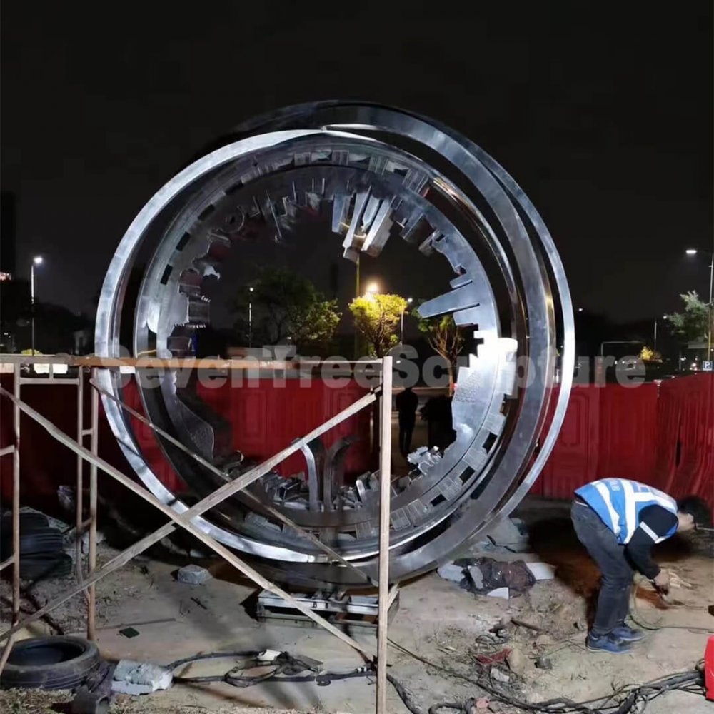 Stainless Steel Gear Sculpture For Sale