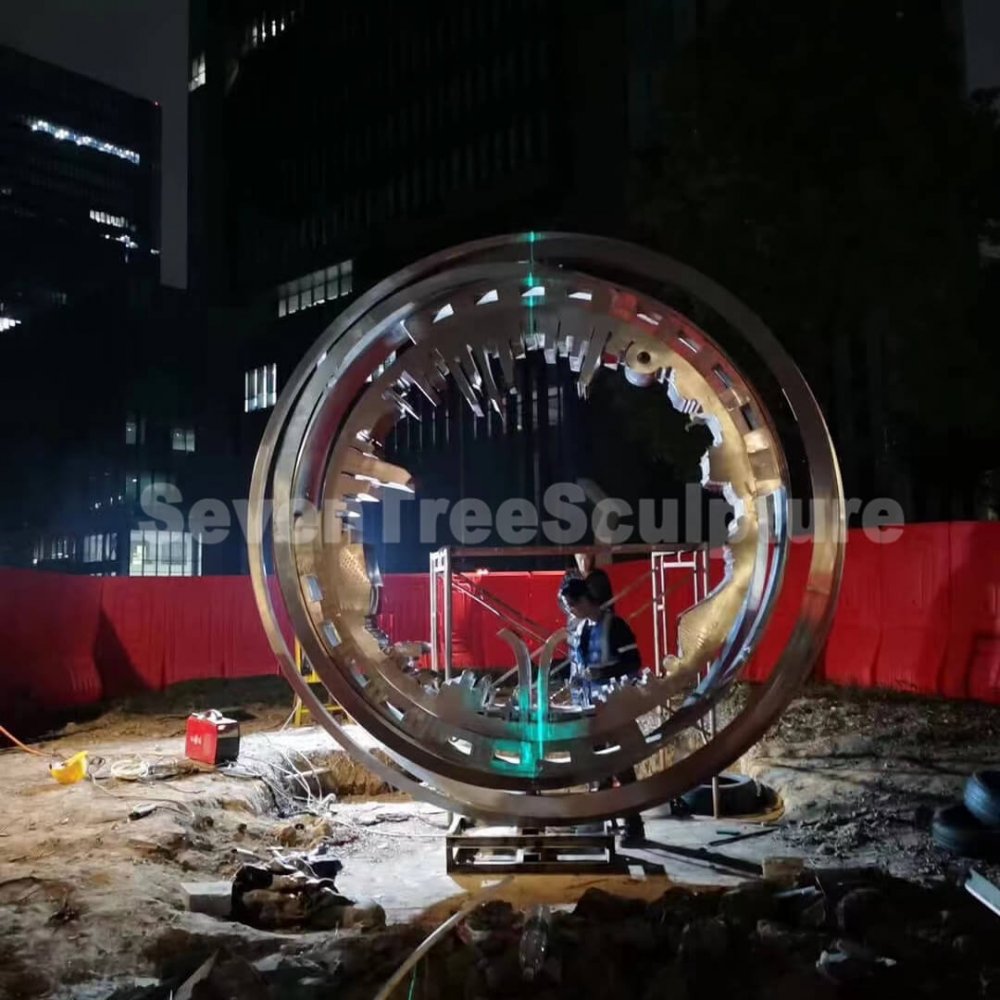 Stainless Steel Gear Sculpture For Sale - Image 2