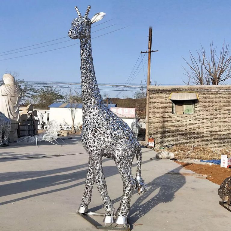 Stainless Steel Metal Giraffe Sculpture For Sale SevenTreeSculpture