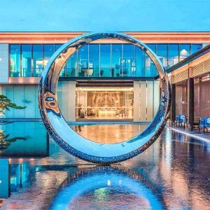 Stainless Steel Ring Sculpture With Lighting For Sale