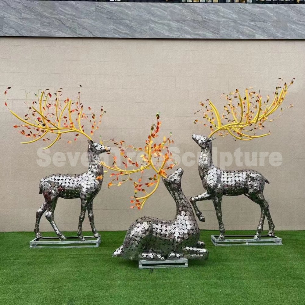 Stainless Steel Hollow Deer Statue For Sale - Image 2