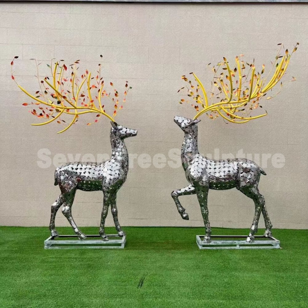 Stainless Steel Hollow Deer Statue For Sale - Image 3