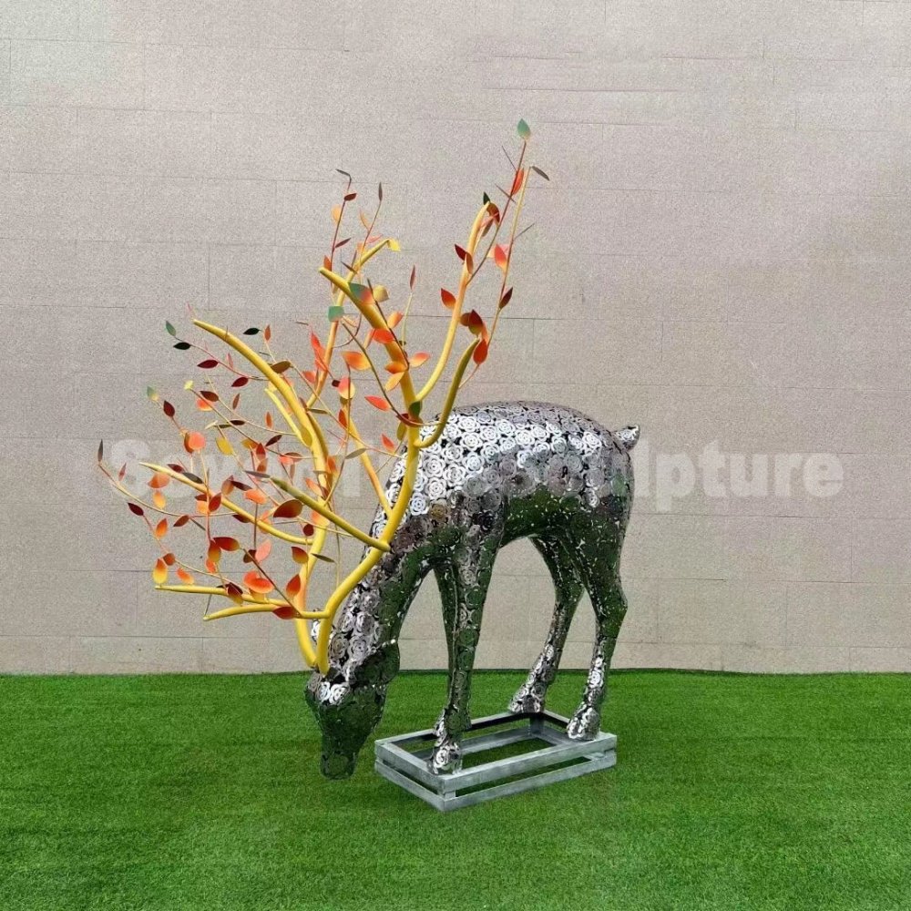 Stainless Steel Hollow Deer Statue For Sale - Image 4