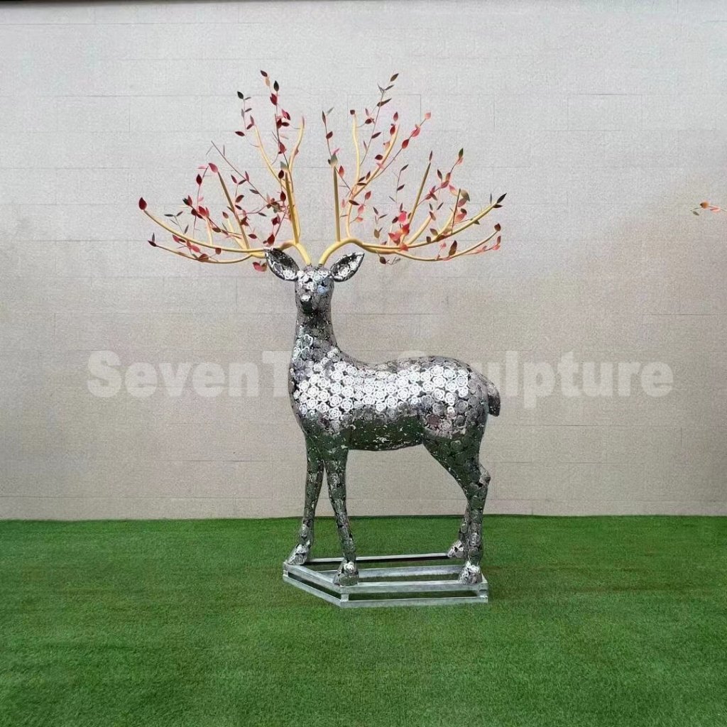 Stainless Steel Life Size Reindeer Statue For Sale SevenTreeSculpture