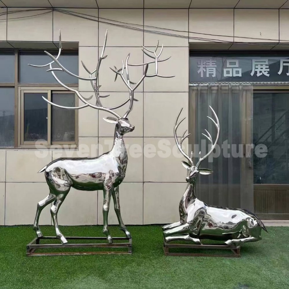 Mirror Polished Stainless Steel Reindeer Sculpture For Sale - Image 2