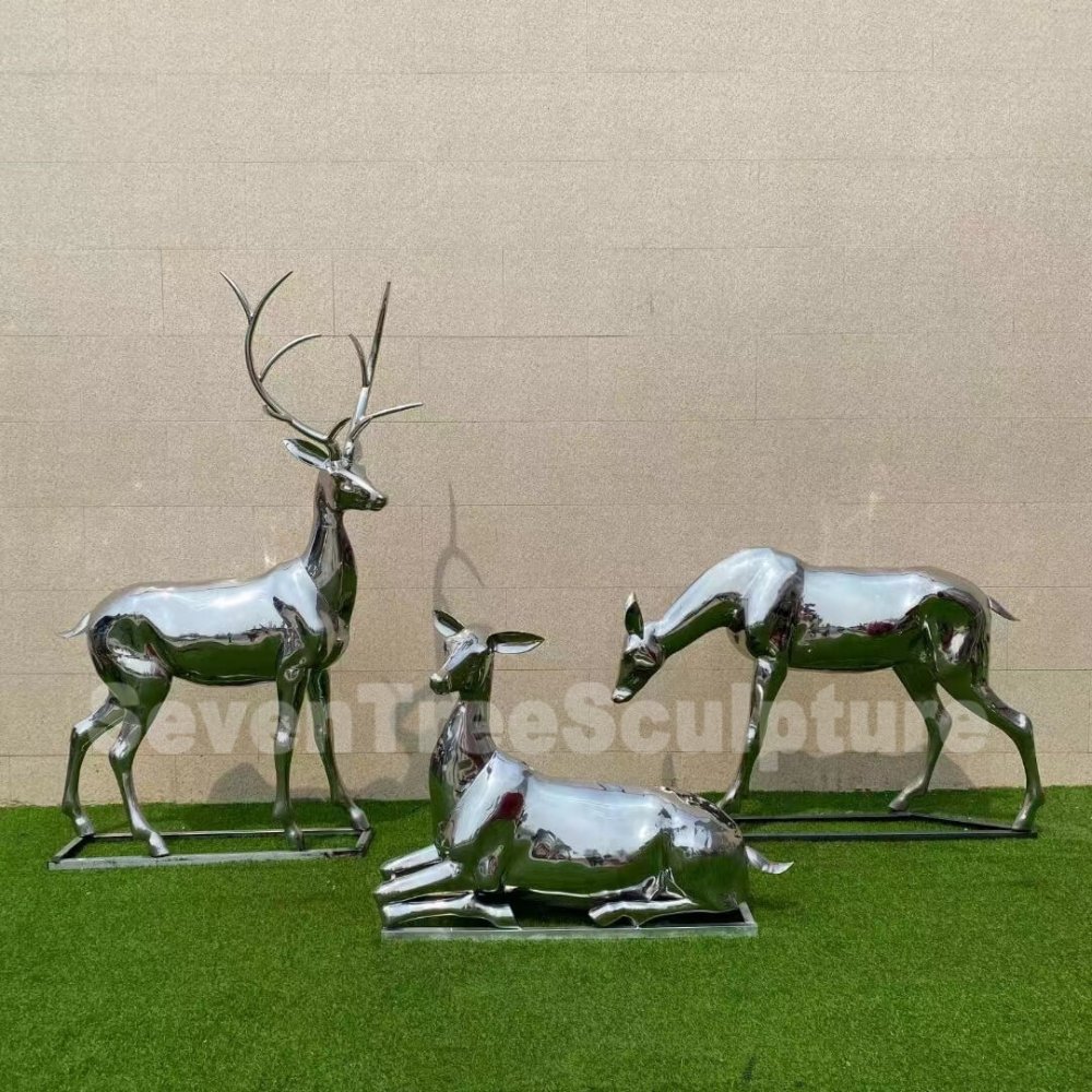 Mirror Polished Stainless Steel Reindeer Sculpture For Sale - Image 4