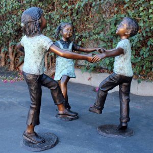Garden Children Playing Bronze Sculpture For Sale