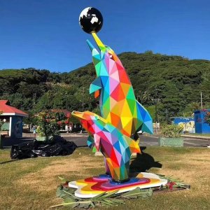 Garden Fiberglass Geometric Dolphin Sculpture For Sale
