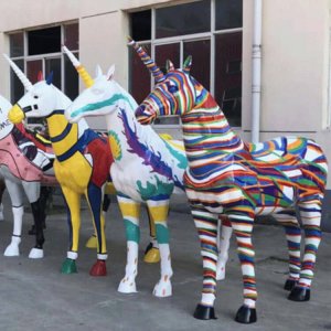 Colorful Fiberglass Unicorn Yard Statue For Sale