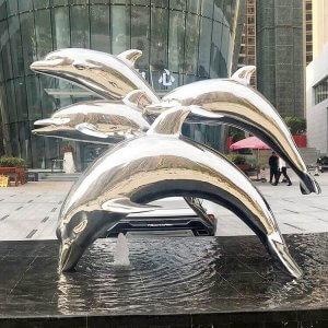 Stainless Steel Fountain Dolphin Sculpture For Sale