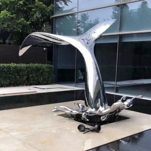 Mirror Stainless Steel Whale Tail Sculpture For Sale