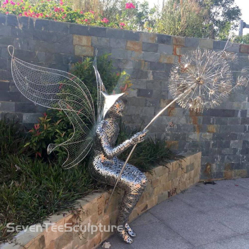 Wire Dandelion Fairy Sculpture For Sale